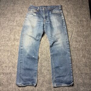 Vintage Levi's 501 Distressed Denim Jeans Button Fly Light Wash Fits 34x30
